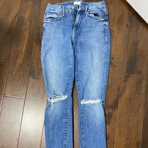 MOTHER High-Waisted Looker Ankle Fray Skinny Jean Ripped Knees